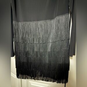 Norma Kamali Black Fringe Short Dress in Size Small